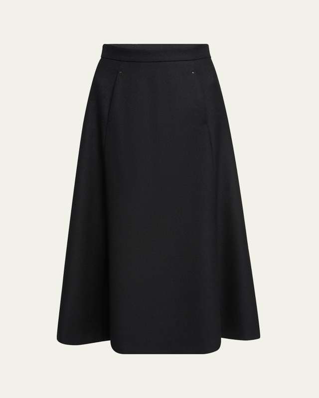 Circle-Cut Wool Midi Skirt
